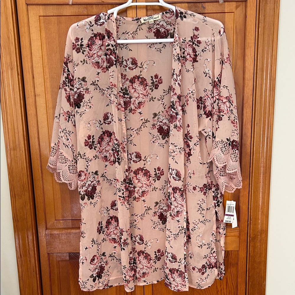 Wallflower Pink Floral Kimono Plus XXL New Lace Detail Lightweight Layer